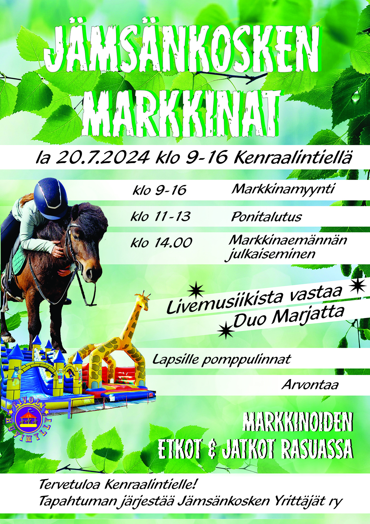 Jämsänkosken kesämarkkinat lauantaina 20.7.2024 Kenraalintiellä